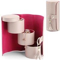 VLANDO Travel Jewellery Case, Faux Leather Jewellery Organiser for Rings, Earrings, Necklaces, Bangles,Rose