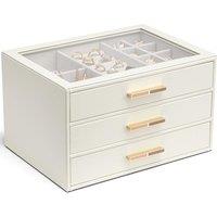 VLANDO Jewellery Box with Glass Lid, Plenty Storage Jewellery Organiser with 3 Drawers, Jewelry Storage Case for Necklaces Rings Earrings Bracelets, W