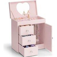 VLANDO 4-Tier Girls Jewellery Box, Kids Jewellery Box with Ballerina | 20.6*11.2*23cm, Birthday Gifts for 4 5 6 7 8 Year Old, large capacity, PU leath