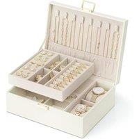 VLANDO Jewellery Box, 2 Layer Jewellery Organiser with Watch Pillow, Jewellery Storage Case for Necklace,Bracelets, Earring Storage Organiser, Mothers
