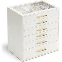 VLANDO Jewellery Box for Women, Glass Lid Jewellery Organiser with 6 Drawers for Ring, Necklace, Earring, Bracelet,Gift for Women,White