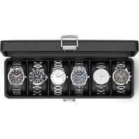 VLANDO 6-Slot Watch Box for Men, Lockable Display Case with Glass Lid | Watch Storage Box with Removable Watch Pillows, PU Leather, fits 48mm dials, s