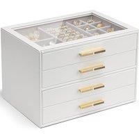 Vlando Jewellery Box with Glass Lid, 4-Tier Jewellery Organiser, Jewellery Storage with 4 Drawers for Watches,Sunglasses, Gift for Women, For Ring, Ne