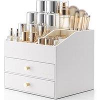 Vlando Makeup Organiser, Makeup Storage with 2 Drawer, Dressing Table Organiser for Lipstick, Jewellery & Skincare Storage, Pure White