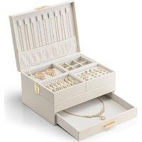 VLANDO Jewellery Box, 2 Tier Jewellery Organiser with Retractable Tray | Large capacity, Dedicated sections, Retractable trays, Necklace hooks, Easy a