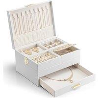 VLANDO Large Jewellery Box, 2 Tier Jewellery Organiser with Deep Drawer | Multi-level storage, Watch cushions, Stud earring section, Soft interior, Ea