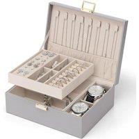 VLANDO Jewellery Box, 2 Layer Jewellery Organiser with Watch Pillow, Jewellery Storage Case for Necklace,Bracelets, Earring Storage Organiser, Gift fo