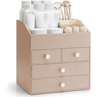 VLANDO Make up Organiser, Large Capacity Skincare Organiser with 4 Drawer,for Lipstick,Skincare Storage & Bedroom,Toffee