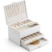 VLANDO Jewellery Box, 3 Tier Jewellery Organiser with Pull-Out Trays | Large capacity, Separate sections, Necklace holders, Stud earring area, Easy ac