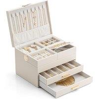 VLANDO Jewellery Box, 3 Tier Jewellery Organiser with Pull-Out Trays | Large capacity, Separate sections, Necklace holders, Stud earring area, Easy ac