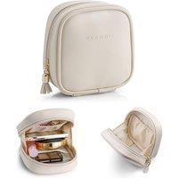Small Makeup Bag, Travel Makeup Bag with Slip-in Pockets, Portable Cosmetic Bags,Waterproof Cosmetic Bags for Women,White