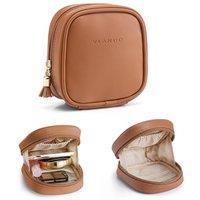 Small Makeup Bag, Travel Makeup Bag with Slip-in Pockets, Portable Cosmetic Bags,Waterproof Cosmetic Bags for Women,Brown