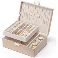 VLANDO Jewellery Box, 2 Layer Jewellery Organiser with Watch Pillow, Jewellery Storage Case for Necklace,Bracelets, Earring Storage Organiser, Mothers