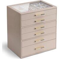 VLANDO Jewellery Box for Women, Glass Lid Jewellery Organiser with 6 Drawers for Ring, Necklace, Earring, Bracelet,Gift for Women,Toffee