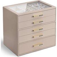 VLANDO Jewellery Box for Women, Jewellery Organiser with 5 Drawers for Ring, Necklace, Earring, Bracelet,Gift for Women,Toffee