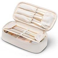 Cosmetic Bags with Brush Compartment,Large Capacity Samll Makeup Bag,Travel Essentials for Women,White
