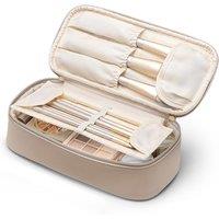 Cosmetic Bags with Brush Compartment,Large Capacity Samll Makeup Bag,Travel Essentials for Women,Toffee