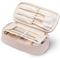 Travel Makeup Bag with Brush Compartment,Waterproof Small Make up Bag,Cosmetic Bag for Women,Pink