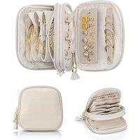 VLANDO Travel Jewellery Box,2-Tier Jewellery Case for Rings, Earring & Necklaces,Travel Essential for Women,Cream White