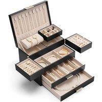 VLANDO Jewellery Box, 3 Tier Jewellery Organiser with Pull-Out Trays | Large capacity, Separate sections, Necklace holders, Stud earring area, Easy ac