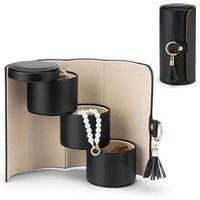 VLANDO Travel Jewellery Case, Faux Leather Jewellery Box for Rings, Earring, Necklaces,Bangle, Gift for Women, Couples, Friends,Black