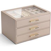 VLANDO Jewellery Box with Glass Lid, 3-Tier Jewellery Organiser, Jewellery Storage with 3 Drawers for Watches,Sunglasses, Mothers Day Gifts, For Ring,