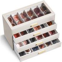 VLANDO Sunglasses Storage Box,24-Slot Sunglasses Organiser with Clear Lid | Drawer Design,Easy organisation,for Women and Men,Independent Compartments