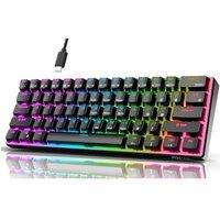 RK ROYAL KLUDGE RK61 Wired 60% Mechanical Gaming Keyboard RGB Backlit Ultra-Compact Hot Swappable Red Switch Black