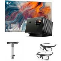 Valerion Home Theater Bundle - Includes Valerion Pro2 4k Projector + 135" Matte White Screen + Ceiling Mount Bracket + 3D Glasses