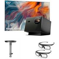Valerion Home Theater Bundle - Includes Valerion Pro2 4k Projector + 120" Matte White Screen + Ceiling Mount Bracket + 3D Glasses