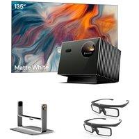 Valerion Home Theater Bundle - Includes Valerion Pro2 4k Projector + 135" Matte White Screen + Desktop Gimbal Stand + 3D Glasses