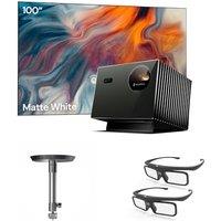 Valerion Home Theater Bundle - Includes Valerion Pro2 4k Projector + 100" Matte White Screen + Ceiling Mount Bracket + 3D Glasses