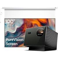 Anti-Speckle Valerion VisionMaster Pro2 4K Triple Laser Projector Bundle with 100 Motorized PureVision Screen, IMAX Enhanced Premium Home Theater Set