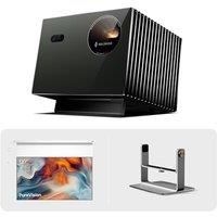 Anti-Speckle Valerion VisionMaster Pro2 4K Triple Laser Projector Bundle with 100 Motorized Screen & Desktop Gimbal Stand, IMAX Enhanced Home Theater