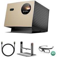 Valerion VisionMaster Pro 4K Triple Laser Projector Bundle with Ultra High Speed HDMI 2.1 Cable, Desktop Gimbal Stand and 3 3D Glasses Gimbal Stand