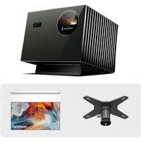 Anti-Speckle Valerion VisionMaster Pro2 4K Triple Laser Projector Bundle with 120 Motorized Screen & Ceiling Mount Conversion Bracket, Premium Home T