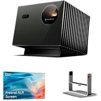 Valerion VisionMaster Pro2 4K Triple Laser Projector Bundle with 120" ALR Fresnel Projector Screen and Desktop Gimbal Stand, Daylight-Ready Home Theat