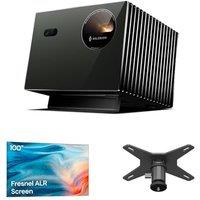 Valerion VisionMaster Pro2 4K Triple Laser Projector Bundle with 100" ALR Fresnel Projector Screen and Ceiling Mount Conversion Bracket, Daylight-Read