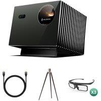 Valerion VisionMaster Pro2 4K Triple Laser Projector Bundle with Ultra High Speed HDMI 2.1 Cable, Walnut Tripod Stand and 3 3D Glasses
