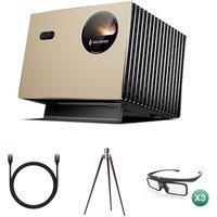 Valerion VisionMaster Pro 4K Triple Laser Projector Bundle with Ultra High Speed HDMI 2.1 Cable, Walnut Tripod Stand and 3 3D Glasses