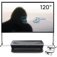 AWOL VISION LTV-3500 Pro Bundle with 120 Folding Outdoor Screen with Stand and 3D Glasses (2-Pack), 4K UHD HDR10+ Dolby Vision Ultra Short Throw Trip