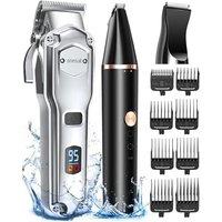oneisall Dog Clippers & Paw Trimmer 3 in 1 Grooming Kit, Dog Clippers Professional for Thick Hair with Stainless Steel Blade, IPX7 Waterproof,Low Nois