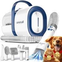 oneisall Dog Cat Grooming Kit with Vacuum,Dog Clippers Paw Trimmer Nail Grinder,12000Pa Powerful Suction 99% Pet Hair,Self Cleaning Dog Brushes for Th