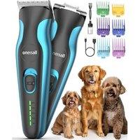 oneisall Dog Clippers & Paw Trimmer Dual Blade Grooming Kit, Dog Grooming Clippers with Stainless Steel Blade for Thick Hair, Cordless Low Noise Pet C
