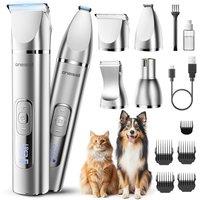 oneisall Low Noise 4 in 1 Dog Clippers Grooming Kit, 3 Speed Cordless Pet Trimmer with LED Display, IPX7 Waterproof Paw Trimmer&Nail Grinder for Dogs