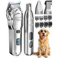 oneisall Dog Clippers for Grooming Thick/Heavy Coats, 4-in-1 Dog Grooming Kit Low Noise with Stainless Steel Blade, Cordless Dogs Paw Trimmer Pet Nail