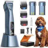 oneisall Dog Clippers Professional for Thick Hair with Dual Battery, Low Noise 2-Speed Dog Grooming Clippers for Long Curly Matted Hair with Metal Com