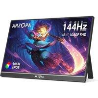 ARZOPA 16.1" 144Hz Portable Gaming Monitor 106% sRGB FHD HDR 144Hz Gaming Monitor, Ultra Slim - Eye Protection-External Second Screen for Laptop/PC/Ma