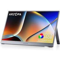 ARZOPA 16.1" Portable Monitor FHD 1080P, 100% sRGB IPS Eye Care Screen with Adjustable Kickstand, High Colour Gamut Slim Laptop Display for Office & E