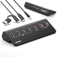 FIDECO 7-Port 72W Powered USB Hub, USB C Hub with 1 PD 45W, 2 QC 3.0 Charging Ports, and 4 USB 3.2 Ports (2 USB A + 2 USB C), Aluminum 10Gbps USB Hub
